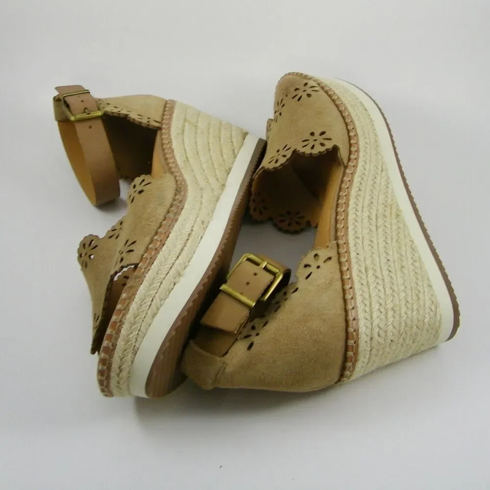 Crown Vintage Women's Wedge Espadrilles Platform Sandals Beige Size 11M